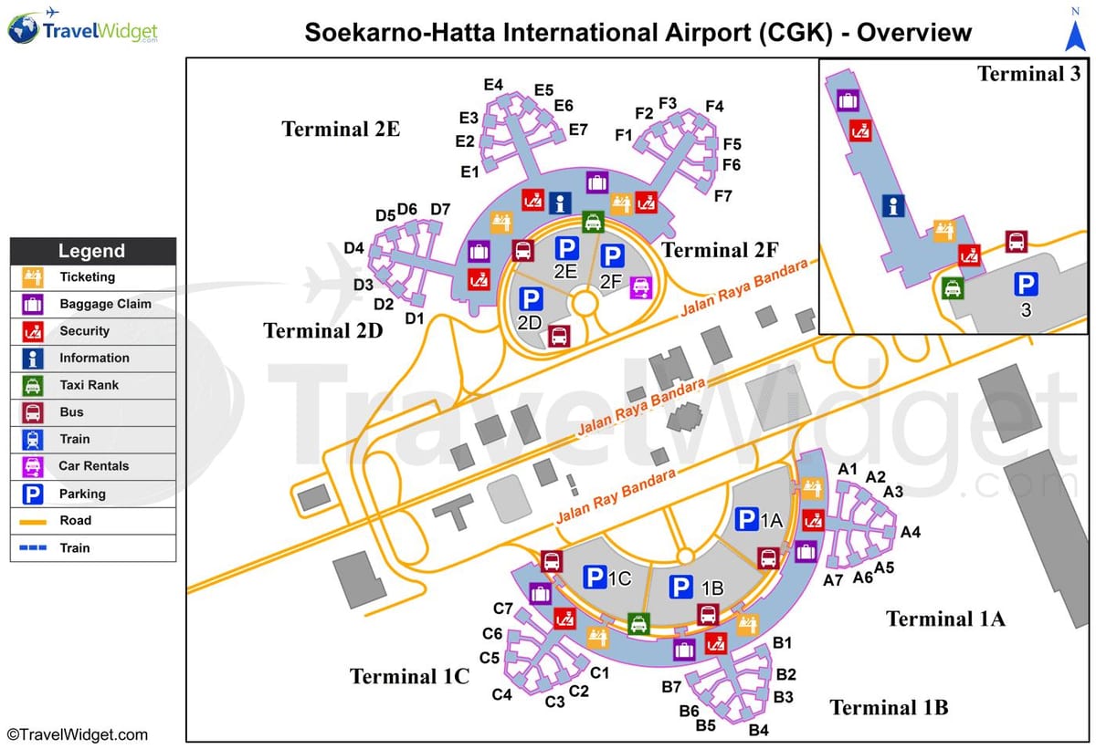 soekarno hatta એરપોર્ટ ટર્મિનલ નકશો